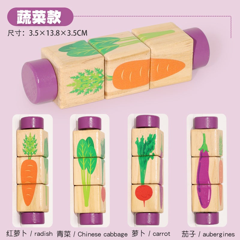 Children'S Wooden Rotating Cognitive Puzzle Early Education Animal Puzzle Flat Building Blocks Enlightenment Parent-Child Desktop Early Education Toys - Image 1